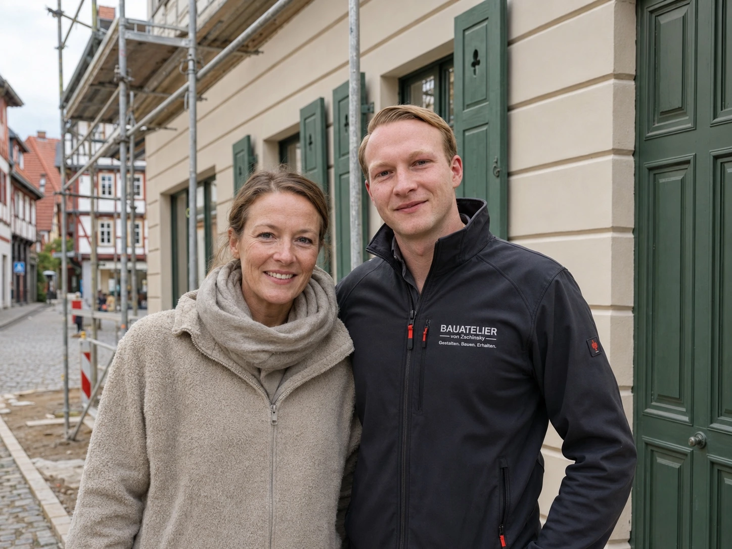 Ortstermin an der freigelegten Kellerwand eines Altbaus